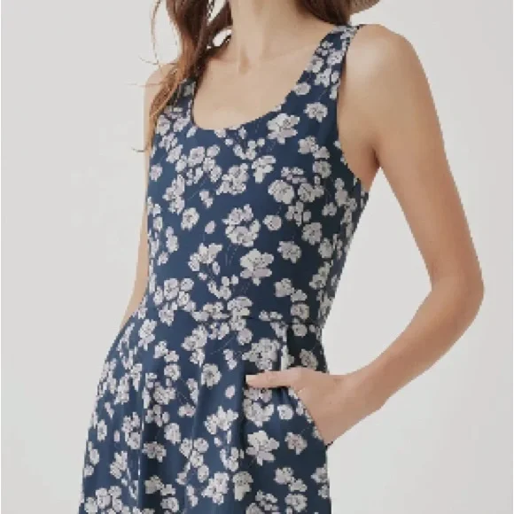 NWT Pact Size XL Organic Cotton French Navy Floral Tie Back Dress W Pockets - Picture 4 of 6